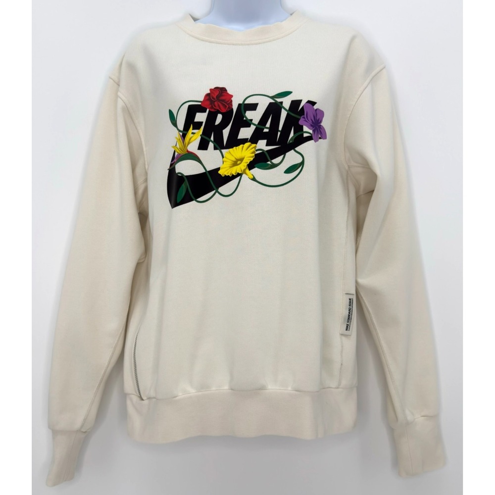Nike Dri-FIT Standard Issue Crewneck Sweatshirt Small FREAK Floral Graphic Cream